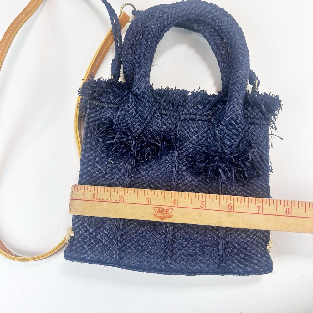 Sans Arcidet Paris Raffia Top Handle Bag Small Tote Solid Navy NWOT - Picture 3 of 7